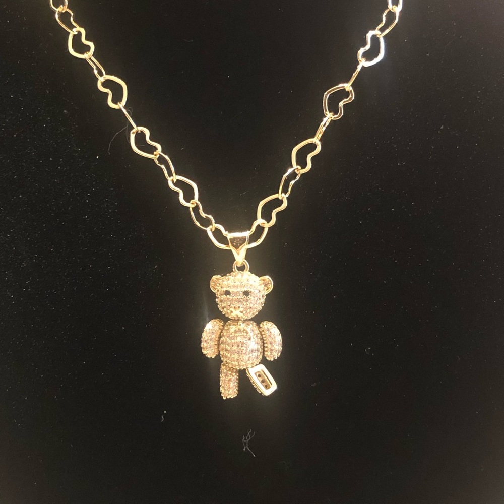 Gold Teddy Bear Pendant Necklace
